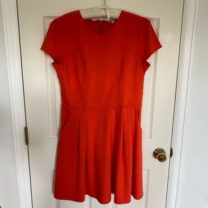 Red/orange cap sleeve mini dress with pockets